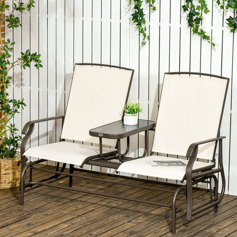 Outsunny steel sling fabric outdoor best sale double glider rocking chair bench